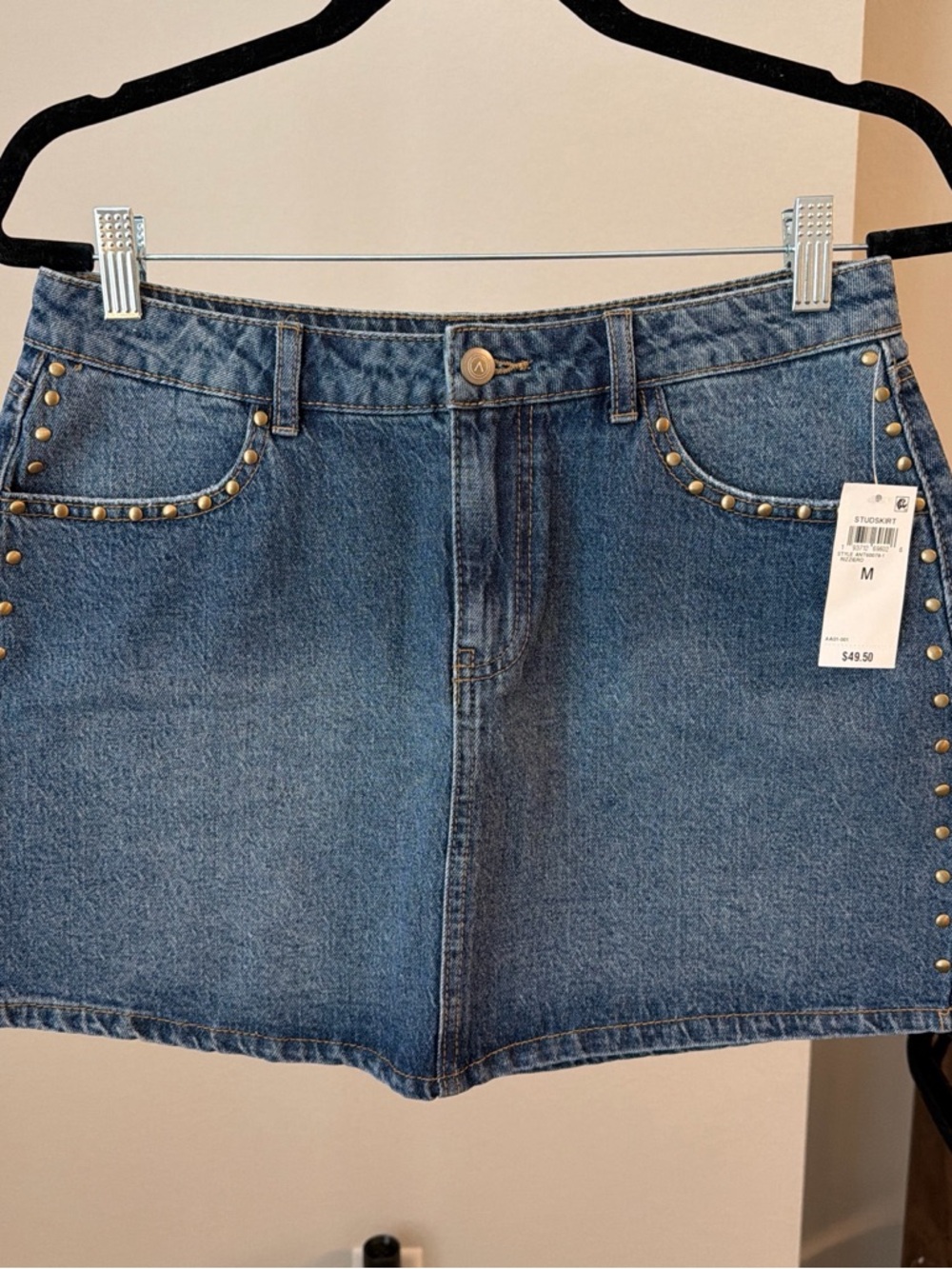 Studded Blue Denim Mini Skirt - M